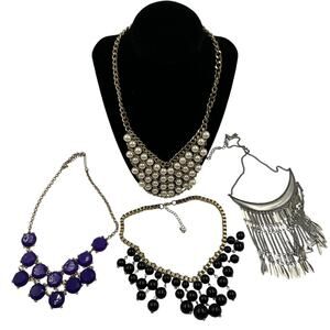 Vintage Fashion Jewelry Fringe Statement Necklaces Multi Strand 4 Pieces